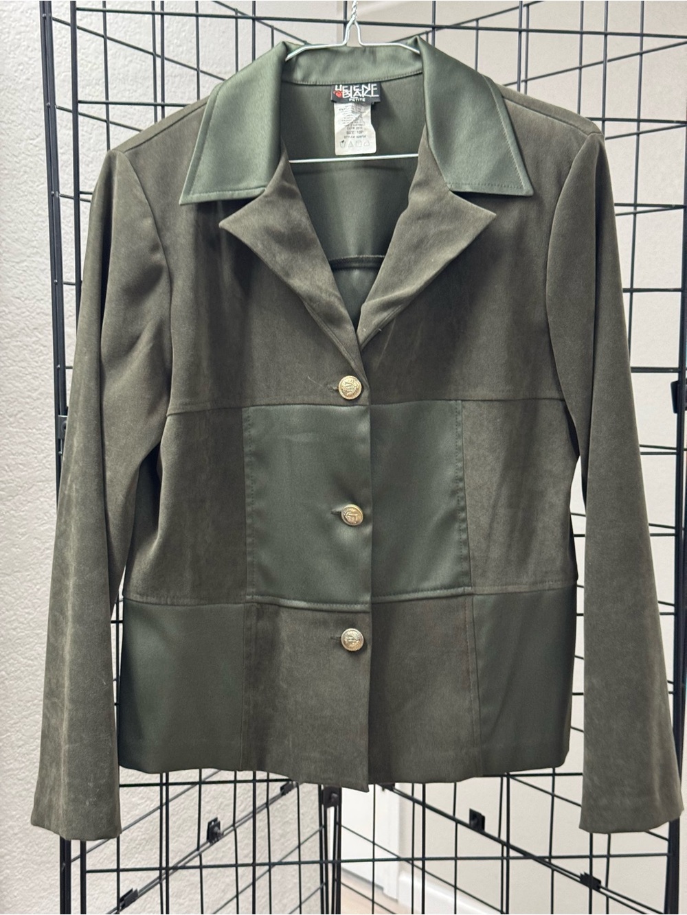 Women's Olive Green Panelled Blazer with Gold Buttons 10 P Pit 18” L 28”